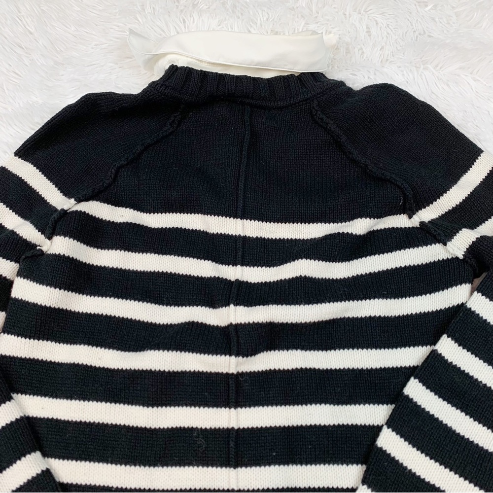 Lauren Ralph Lauren long sleeve layered striped sweater collared gold button - Picture 5 of 10